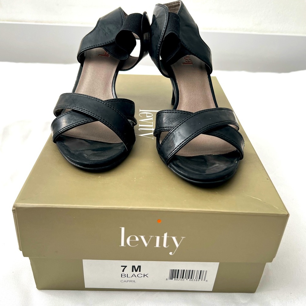 Levity Black Leather Pumps, Open Toe (SZ 7)